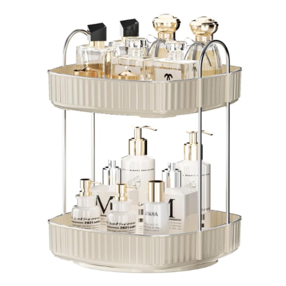 2 Tiers - 360° Turntable Makeup Organizer - Lazy Susan Cosmetics Storage